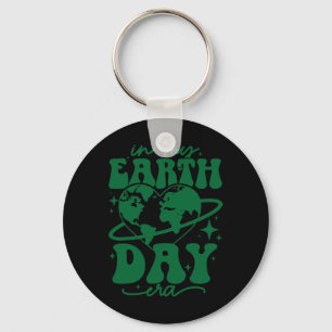 In My Earth Day Era Groovy Planet Heart Cute Earth Key Ring