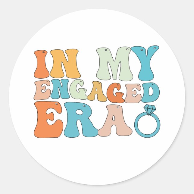 In My Engaged Era Groovy Retro Classic Round Sticker (Front)