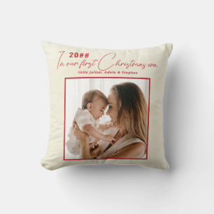 In My Era Our First Christmas Beige Pine Snow Cushion
