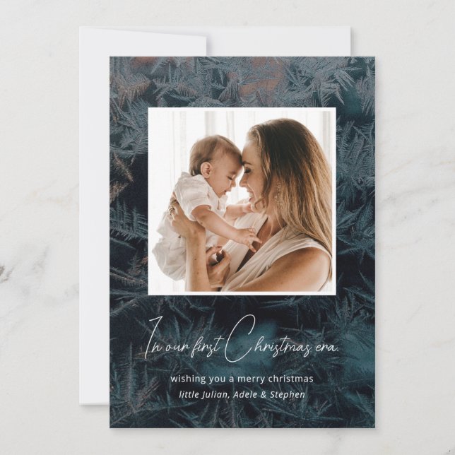 In My Era Our First Christmas Pine Snow Black Holiday Card (Front)