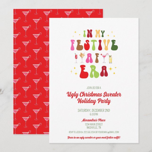 In My Festive AF Era Sassy Christmas Ugly Sweater Invitation (Front/Back)