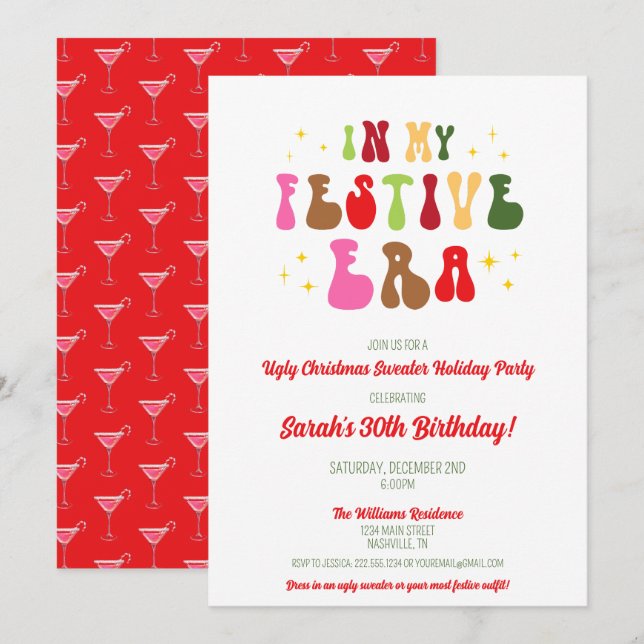 In My Festive Era Trendy Christmas 30th Birthday Invitation (Front/Back)