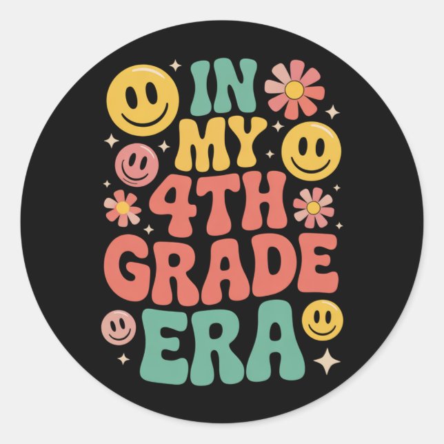In My Fourth Grade Era Retro 4th Grade Back School Classic Round Sticker (Front)
