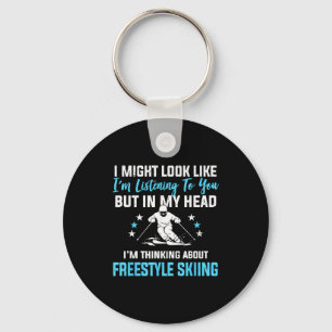 In My Head Freestyle Skiing Funny Listening Quote Key Ring