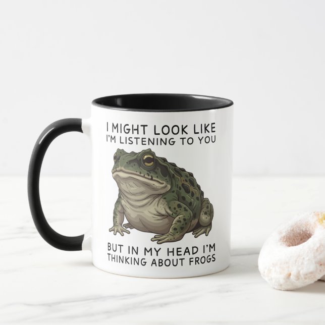 In My Head I'm Thinking About Frogs Funny Mug (With Donut)