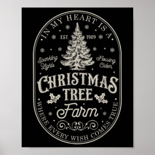 In My Heart Is A Christmas Xmas Tree Farm Vintage Poster