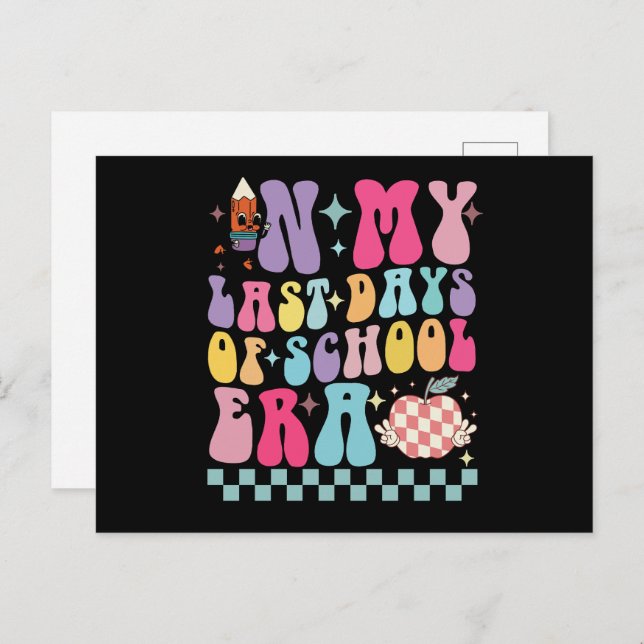 In My Last Days of School Era Teacher Life Groovy Postcard (Front/Back)