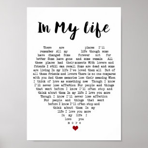 In My Life Wall Art Song Lyric Heart Print
