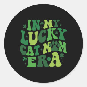 In My Lucky Cat Mum Era Groovy Irish Saint Patrick Classic Round Sticker