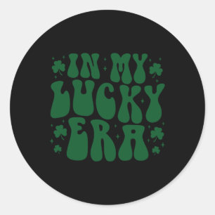 In My Lucky Era Groovy St Patricks Day Shamrock Lu Classic Round Sticker