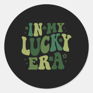 In My Lucky Era Groovy St Patricks Day Shamrock Lu Classic Round Sticker