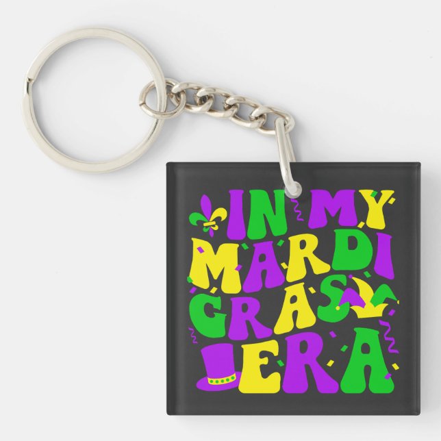 In My Mardi Gras Era Funny Festival Retro Carnival Key Ring (Front)