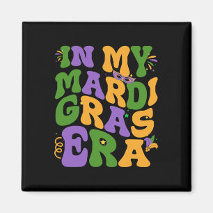 In My Mardi Gras Era Retro Groovy Fleur De Lis Fat Magnet
