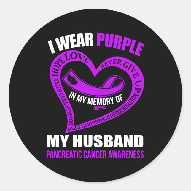 In My Memory Of My Husband Pancreatic Cancer Aware Classic Round Sticker (Front)