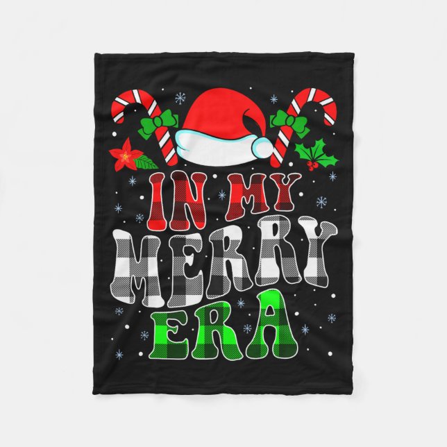 In My Merry Era Family Matching Cute Groovy Merry  Fleece Blanket (Front)