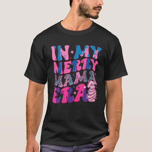 In My Merry Mama Era Leopard Pink Retro Wavy Style T-Shirt (Front)