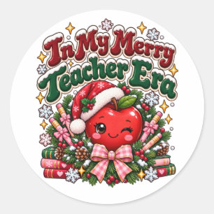 In My Merry Teacher Era Christmas Apple Custom  Classic Round Sticker