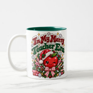 In My Merry Teacher Era Christmas Apple Custom Two-Tone Coffee Mug