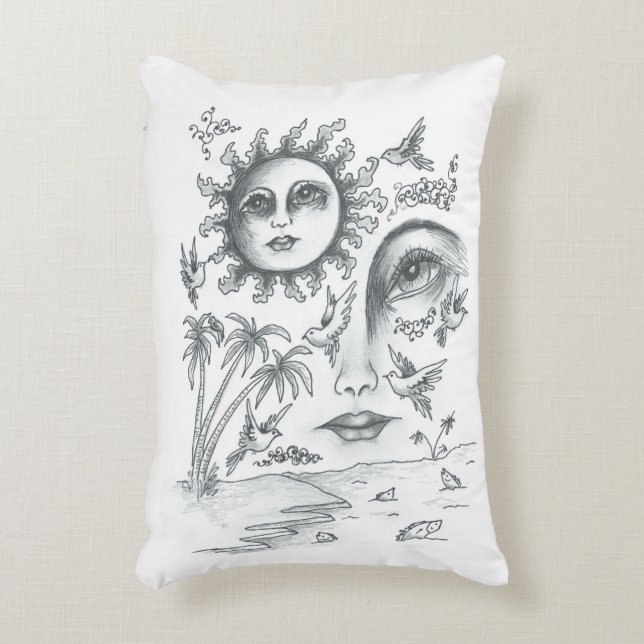 In My Mind's Eye Pen and Ink Decorative Cushion (Front(Vertical))