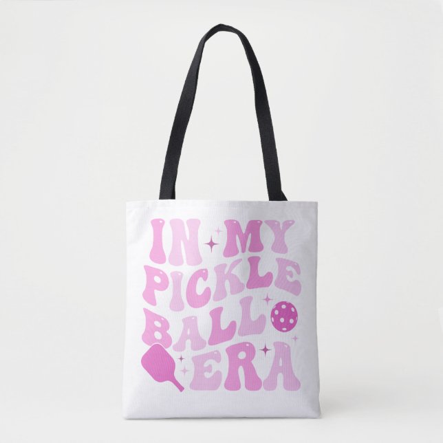 In My Pickleball Era | Pink Groovy Lettering Tote Bag (Front)