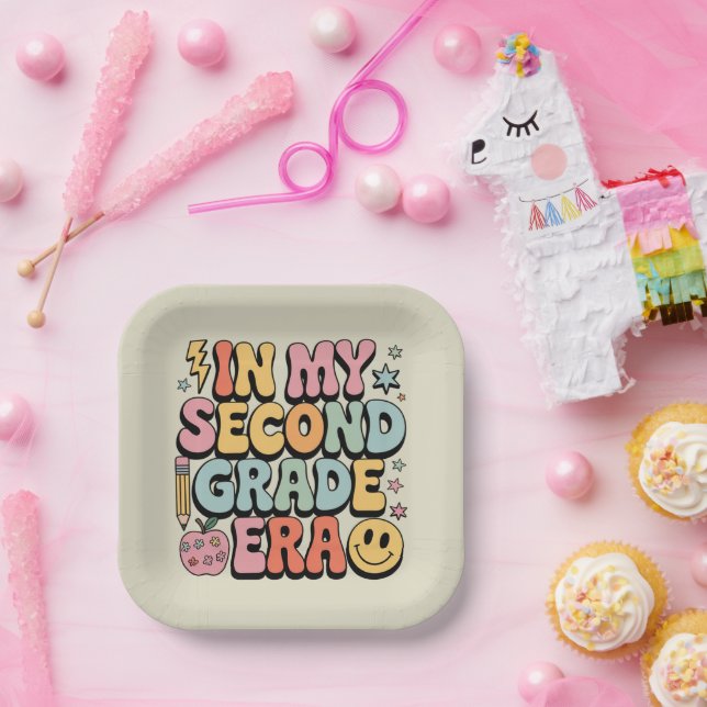 In My Second Grade Era 2nd Grade Teacher Back  Paper Plate (Party)