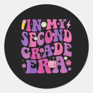 In My Second Grade Era Girl Groovy 2nd Grade Back  Classic Round Sticker