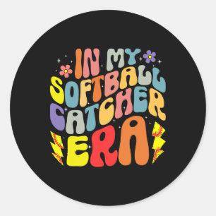 In My Softll Catcher Era Groovy Softll Lover Game  Classic Round Sticker
