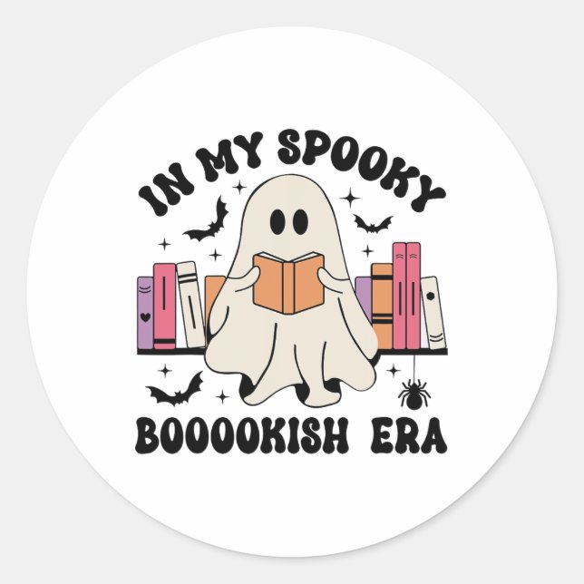 In My Spooky Bookish Era Ghost Books Halloween Rea Classic Round Sticker (Front)
