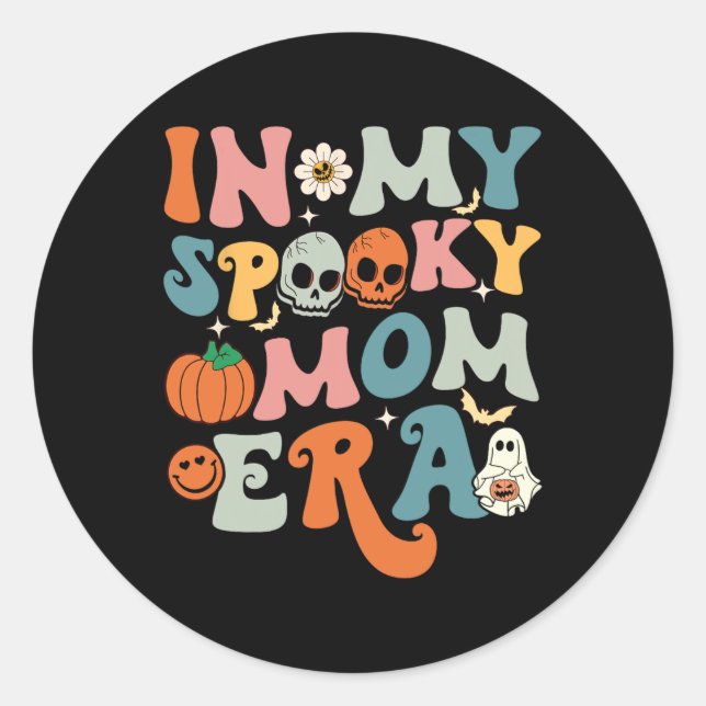 In My Spooky Mum Era Fun Halloween Women Groovy  Classic Round Sticker (Front)
