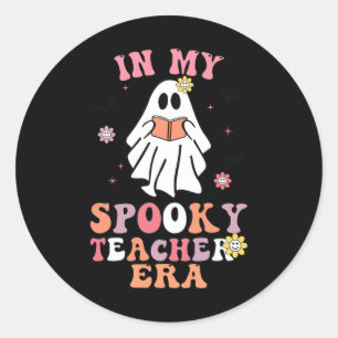 In My Spooky Teacher Era Groovy Hippie Retro Ghost Classic Round Sticker