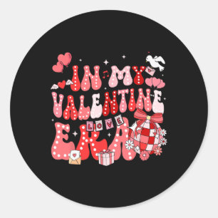 In My Valentine Era Groovy Retro Disco Heart Women Classic Round Sticker