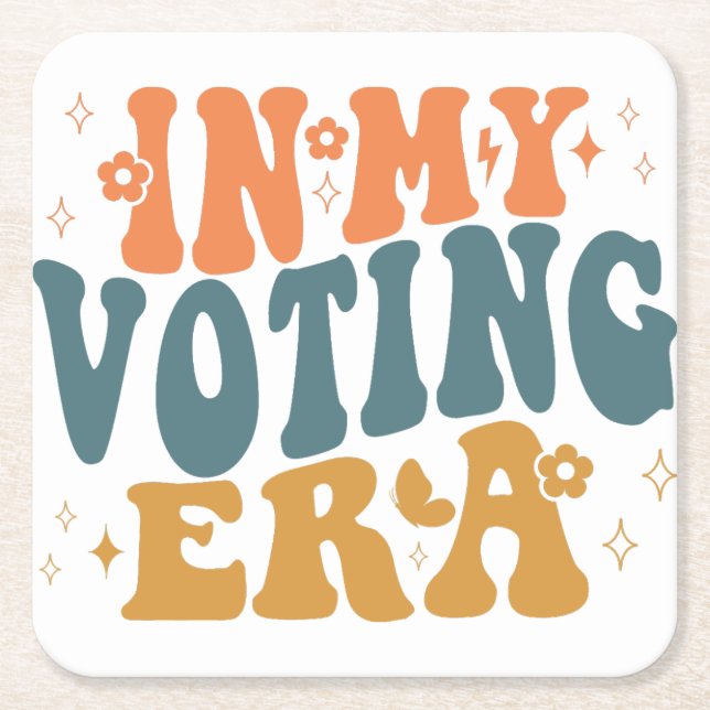 In My Voting Era Retro Wavy Square Paper Coaster (Front)
