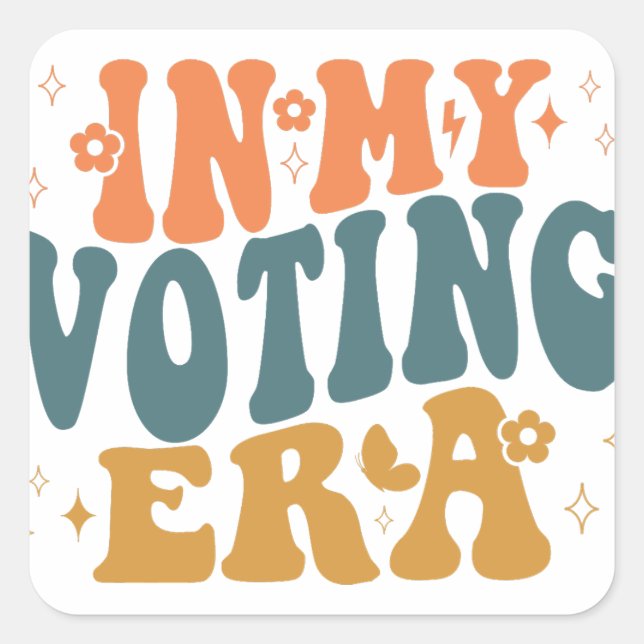 In My Voting Era Retro Wavy Square Sticker (Front)