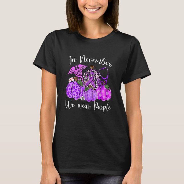 In November Family We Wear Purple Pumpkin Epilepsy T-Shirt (Front)
