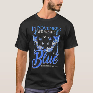 In November We Wear Blue Bling Butterfly Diabetes T-Shirt