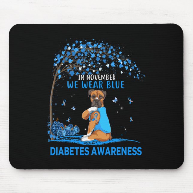 In November We Wear Blue Boxer Tattoo Dog Diabetes Mouse Mat (Front)