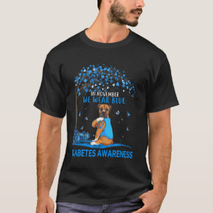 In November We Wear Blue Boxer Tattoo Dog Diabetes T-Shirt