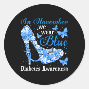 In November We Wear Blue Butterflies Diabetes Awar Classic Round Sticker