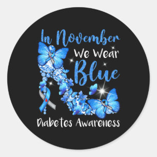 In November We Wear Blue Butterflies Diabetes Awar Classic Round Sticker