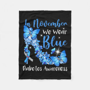 In November We Wear Blue Butterflies Diabetes Awar Fleece Blanket
