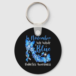 In November We Wear Blue Butterflies Diabetes Awar Key Ring