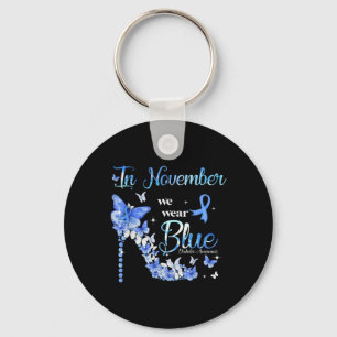 In November We Wear Blue Butterflies Diabetes Awar Key Ring