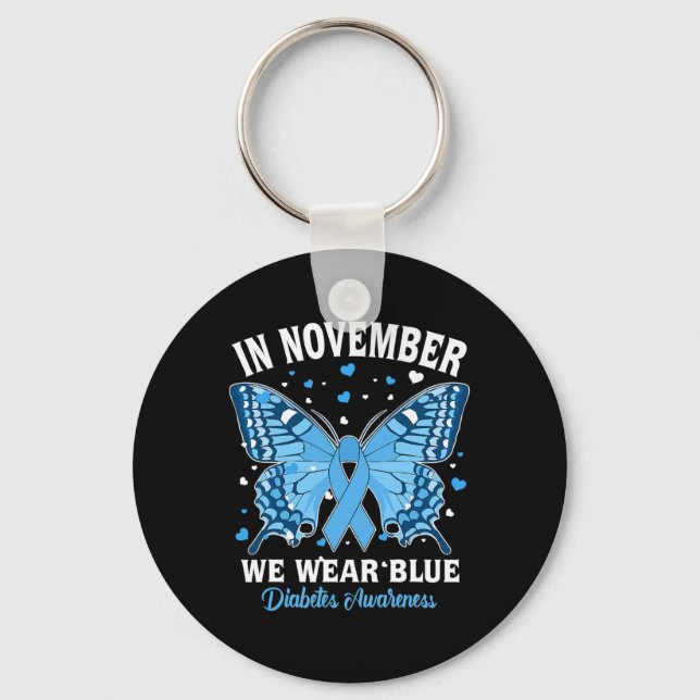 In November We Wear Blue Diabetes Awareness Cute B Key Ring (Front)