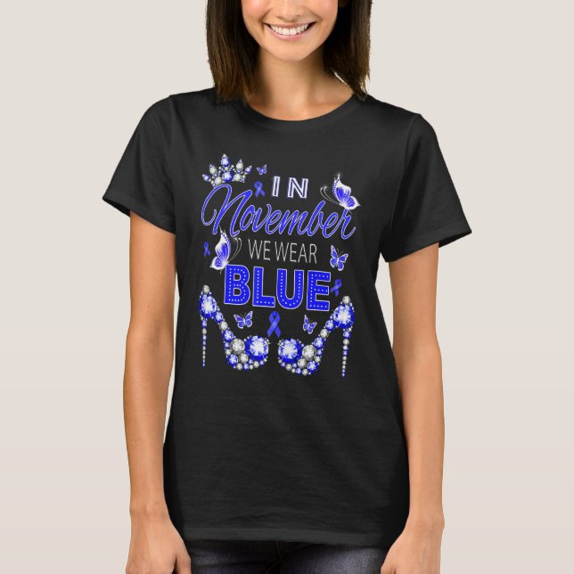 In November We Wear Blue Diabetes Awareness Ribbon T-Shirt (Front)