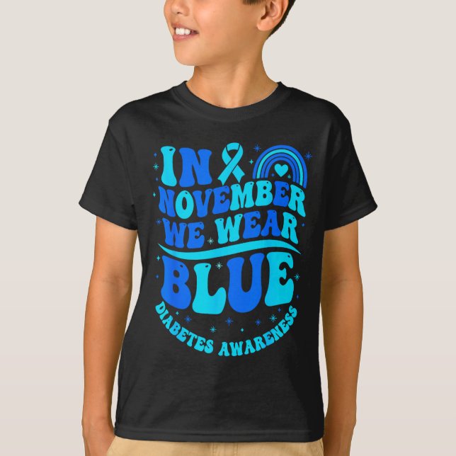 In November We Wear Blue Diabetes Awareness Ribbon T-Shirt (Front)