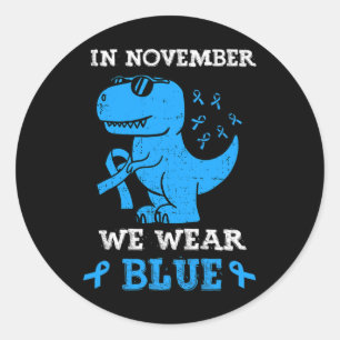 In November We Wear Blue Diabetes Awareness Trex D Classic Round Sticker