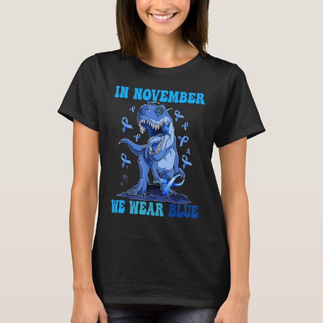 In November We Wear Blue Dinosaur Diabetes Awarene T-Shirt (Front)