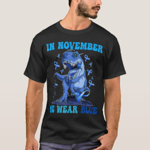 In November We Wear Blue Dinosaur Diabetes Awarene T-Shirt