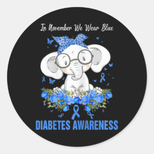 In November We Wear Blue Elephant Diabetes Awarene Classic Round Sticker