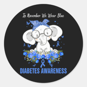 In November We Wear Blue Elephant Diabetes Awarene Classic Round Sticker